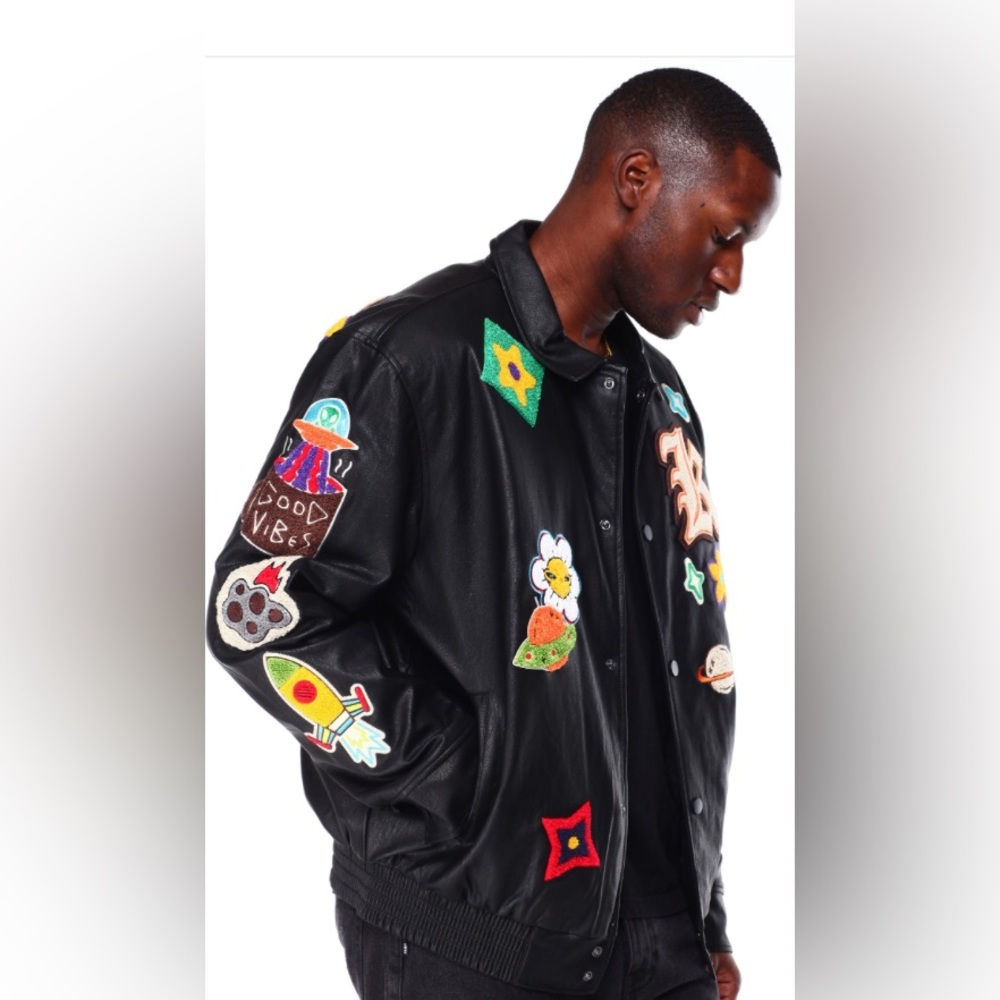 Kloud9 mens black varsity vegan leather jacket